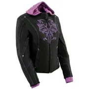 Milwaukee Leather MPL1967 Women's 3/4 Hooded Black and Purple Textile Jacket with Reflective Tribal Detail