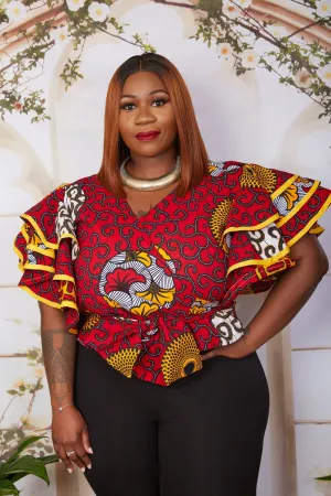 New in African Print Wrap Top with Exaggerated Sleeves-  Lolade (Plus Size)