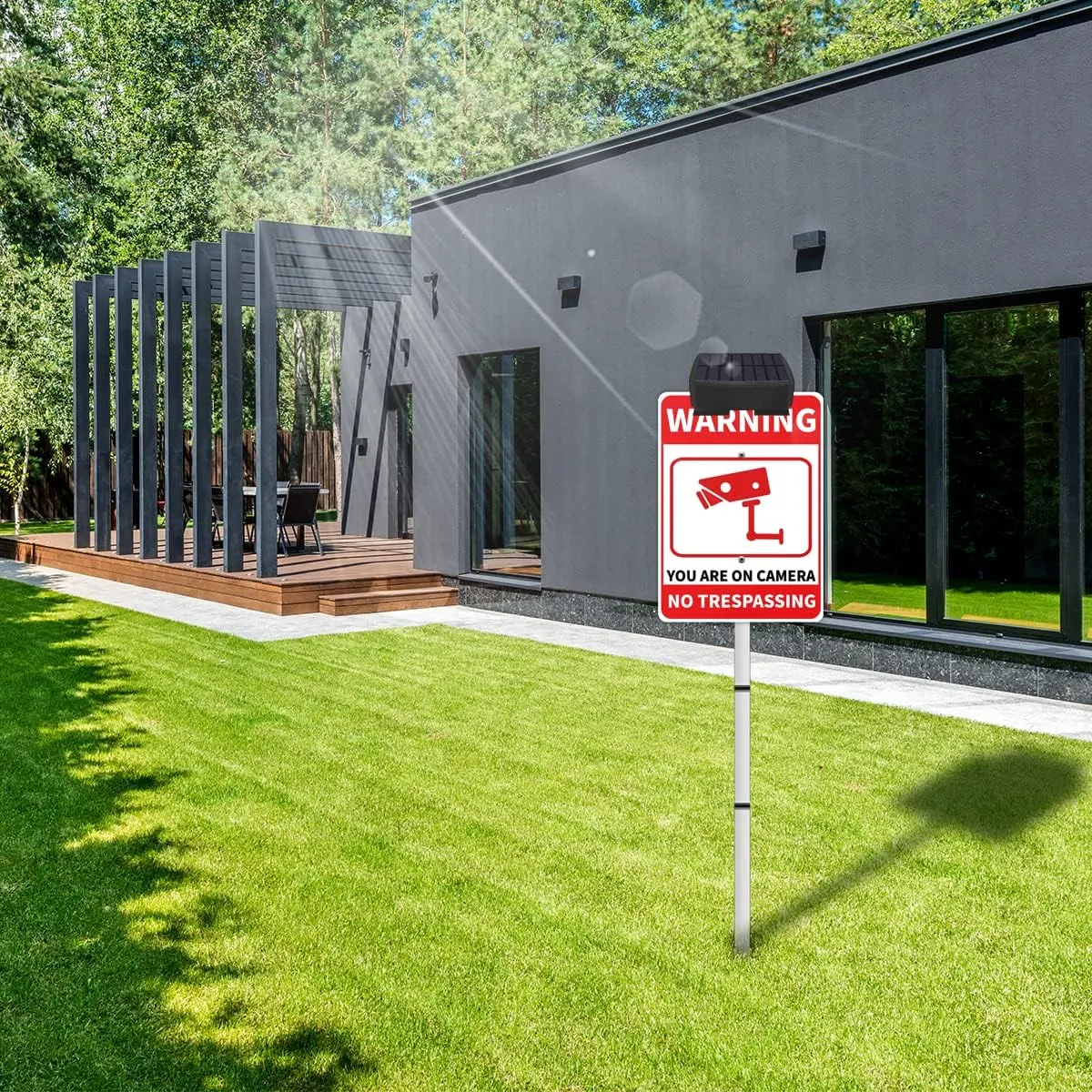 No Trespassing Sign Solar-Powered Private Property Metal Sign with Video Surveillance Security Camera Sign for Outdoor, Yard, Business & Home Road, Street & Warning Signs for Property Beware of Dog