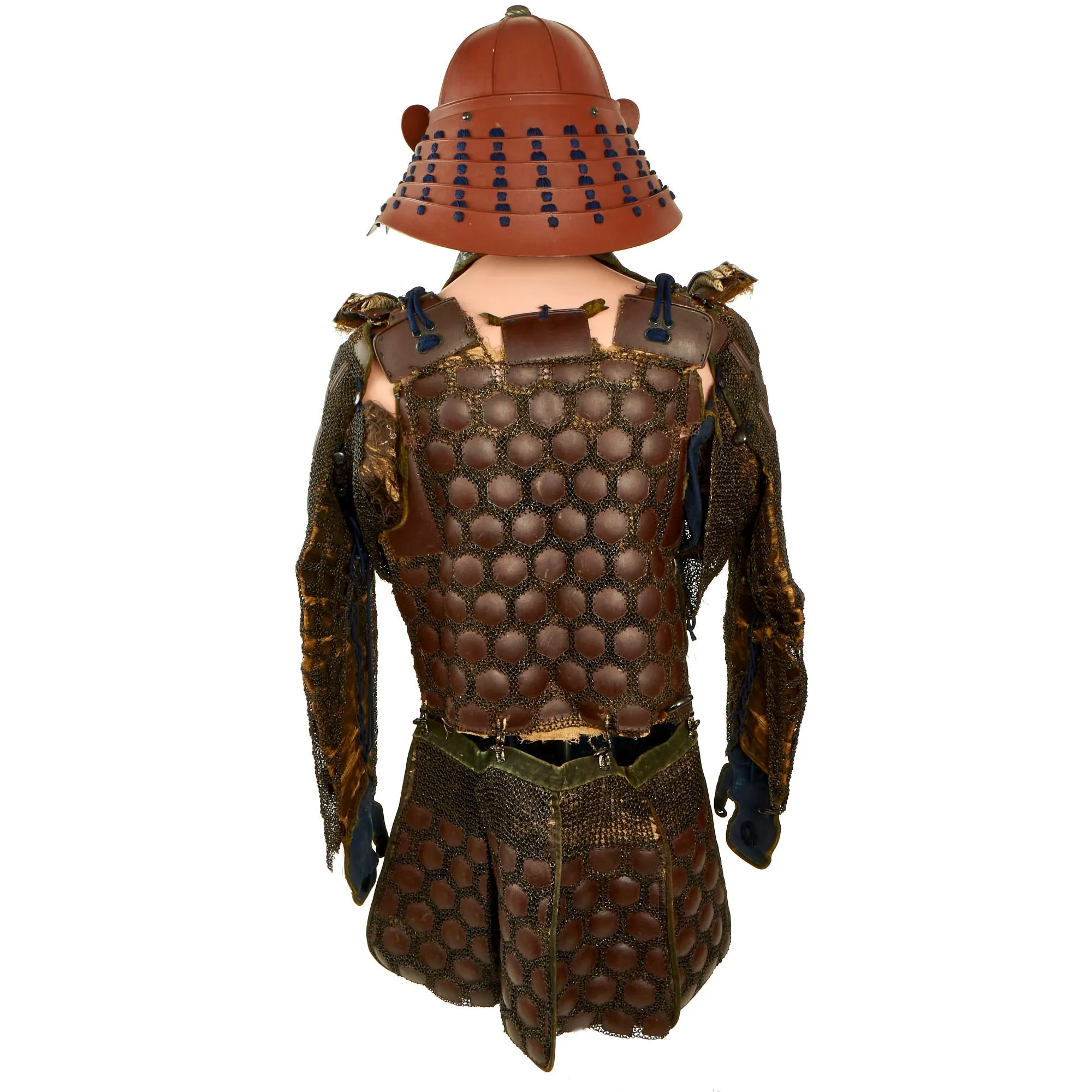 Original Japanese 19th Century Edo Period Samurai Full Body Armor with Kabuto Helmet in Wood Transit Chest