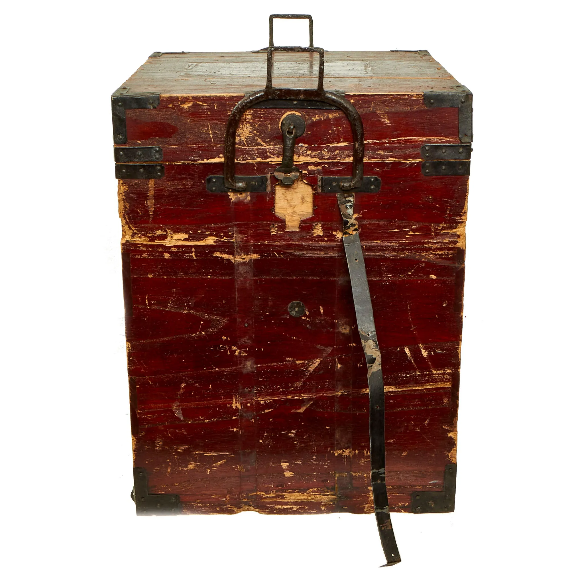 Original Japanese 19th Century Edo Period Samurai Full Body Armor with Kabuto Helmet in Wood Transit Chest