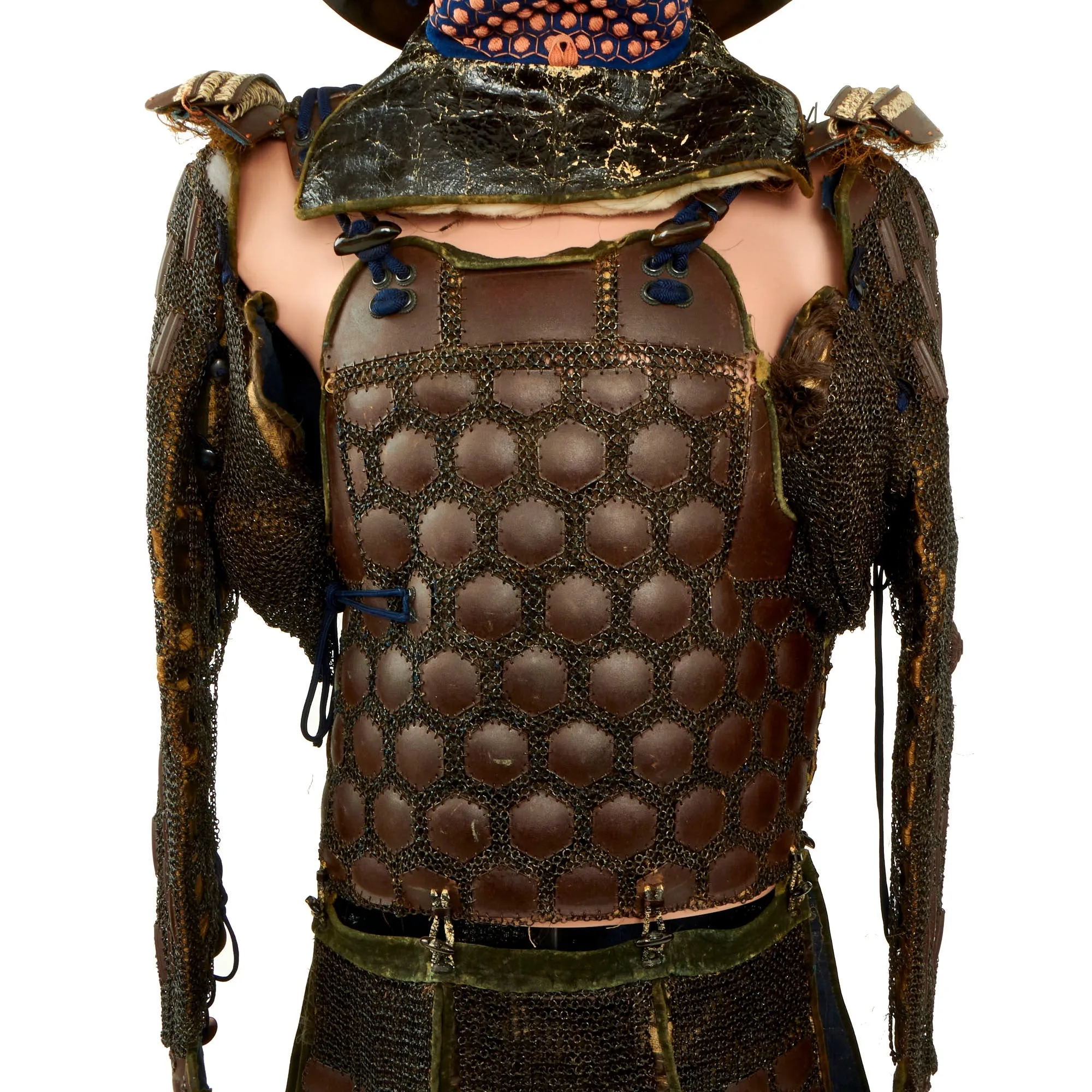 Original Japanese 19th Century Edo Period Samurai Full Body Armor with Kabuto Helmet in Wood Transit Chest