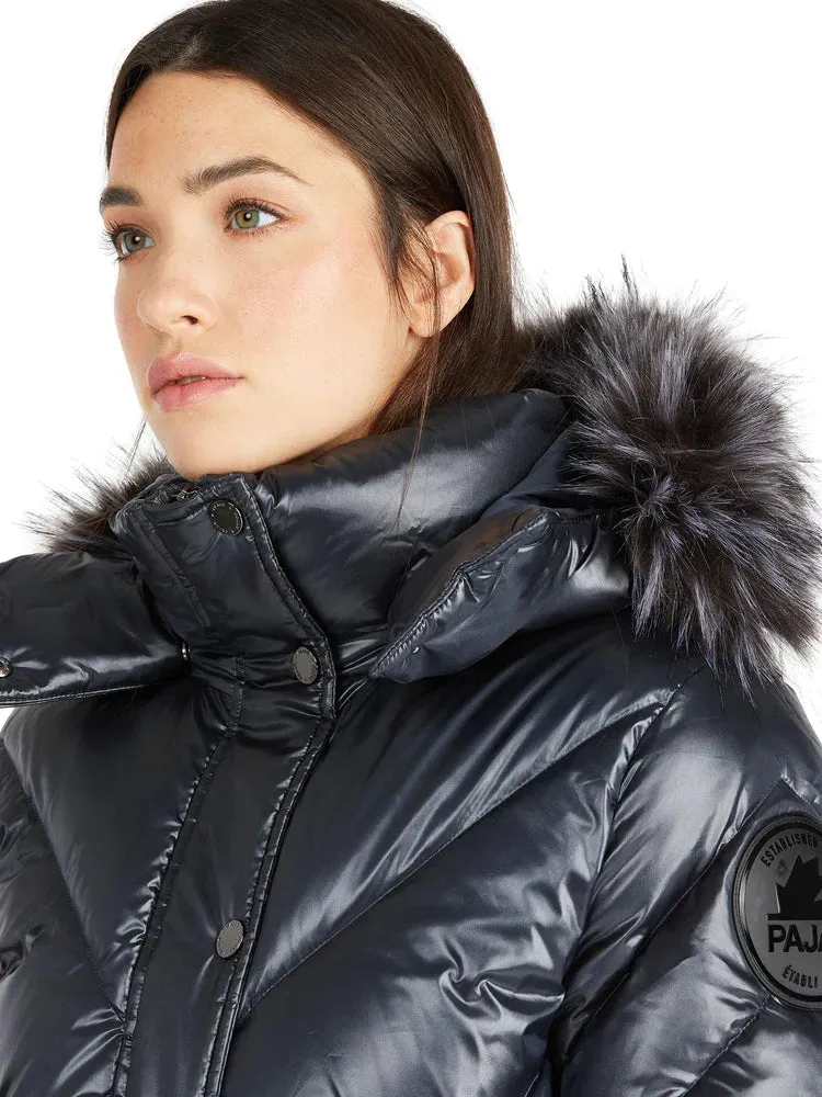 Pajar Womens Viktoria Quilted Puffer with Det Hood Fur Trim - BLACK