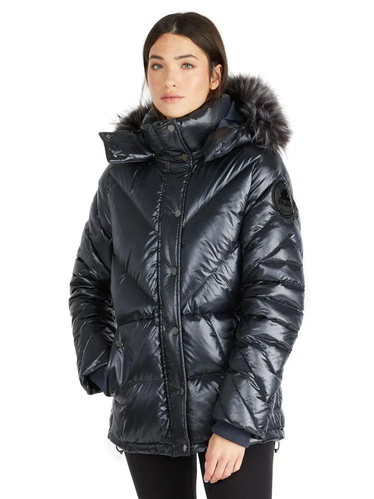 Pajar Womens Viktoria Quilted Puffer with Det Hood Fur Trim - BLACK