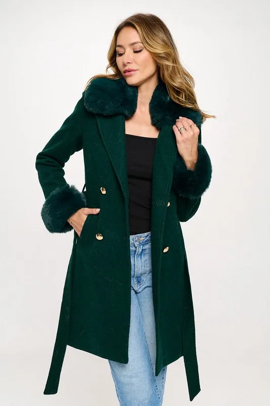 Philippa Vegan Wool Coat with Faux Fur Collar