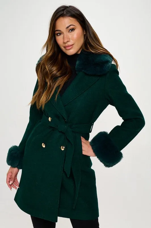 Philippa Vegan Wool Coat with Faux Fur Collar