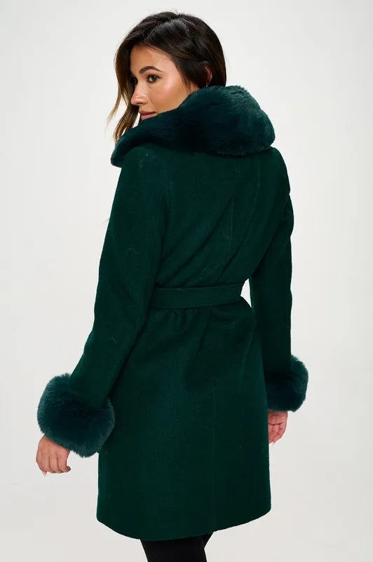 Philippa Vegan Wool Coat with Faux Fur Collar