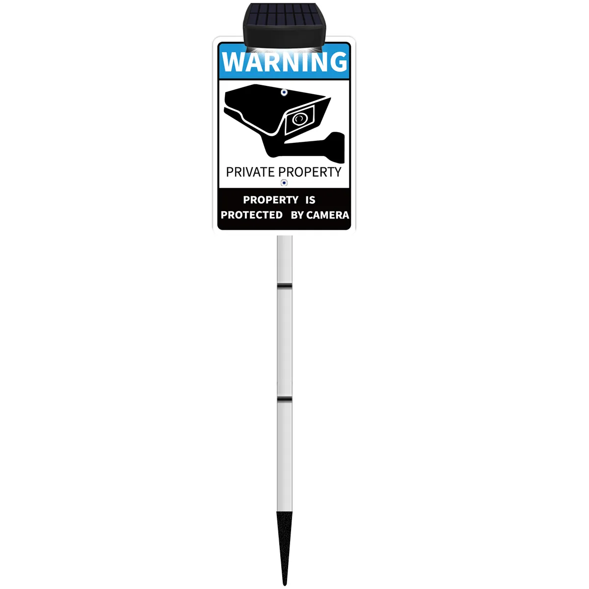 PRIVATE PROPERTY Yard Warning Sign Solar Powered, Rechargeable LED Illuminated Aluminum Video Surveillance Sign with Stake, Reflective Outside Security Sign Light Up For Houses