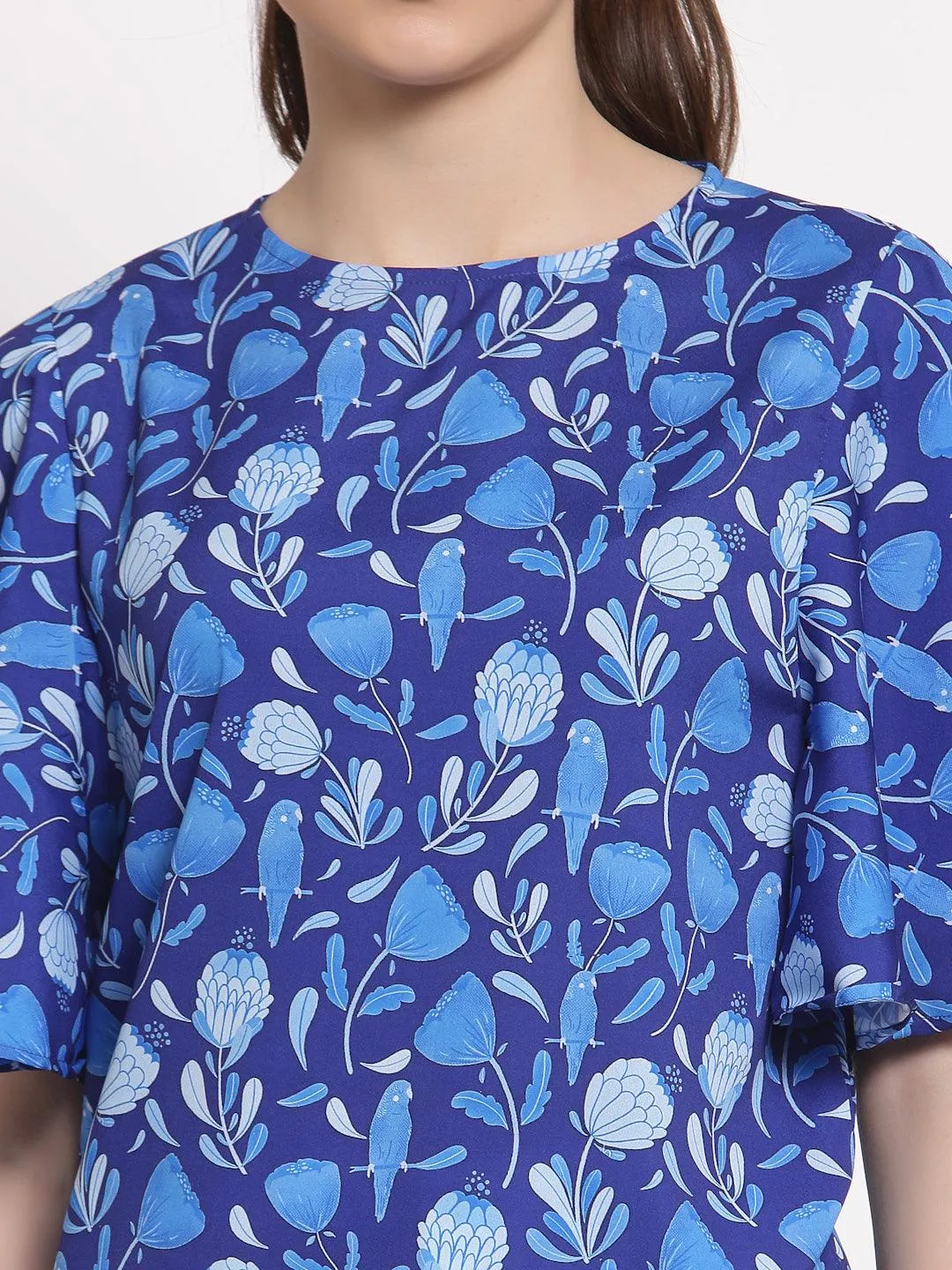 Style Quotient Blue Floral Crepe Regular Top