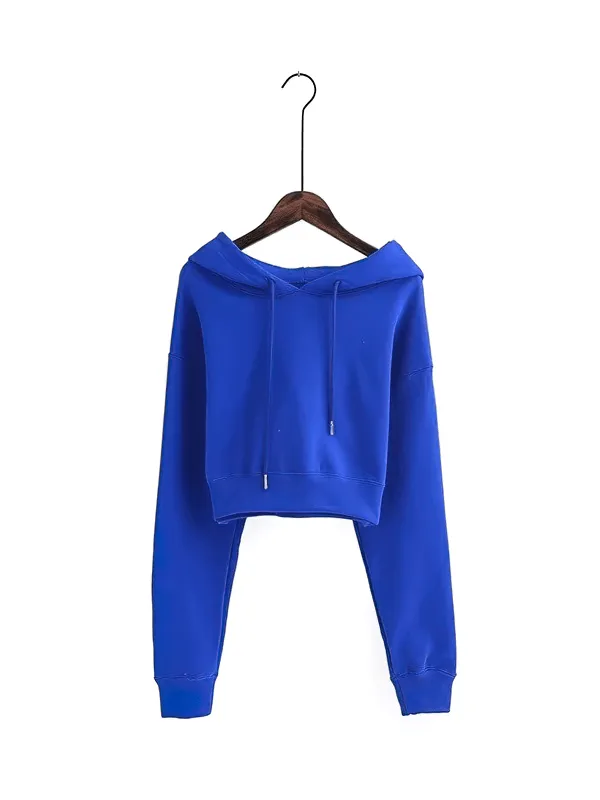 Stylish Women's Sports Hoodie / Cropped Long Sleeves Cuffed Sweatshirt - SF0091