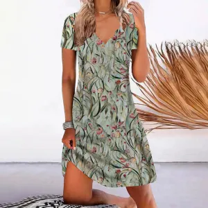 TastyHottie - Romantic Floral Print V-Neck Dress