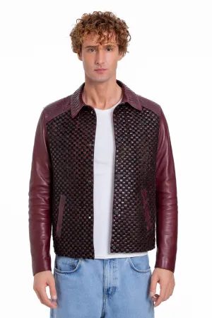 The Bedford Pythn Skin Handwoven Leather Burgundy Men Jacket