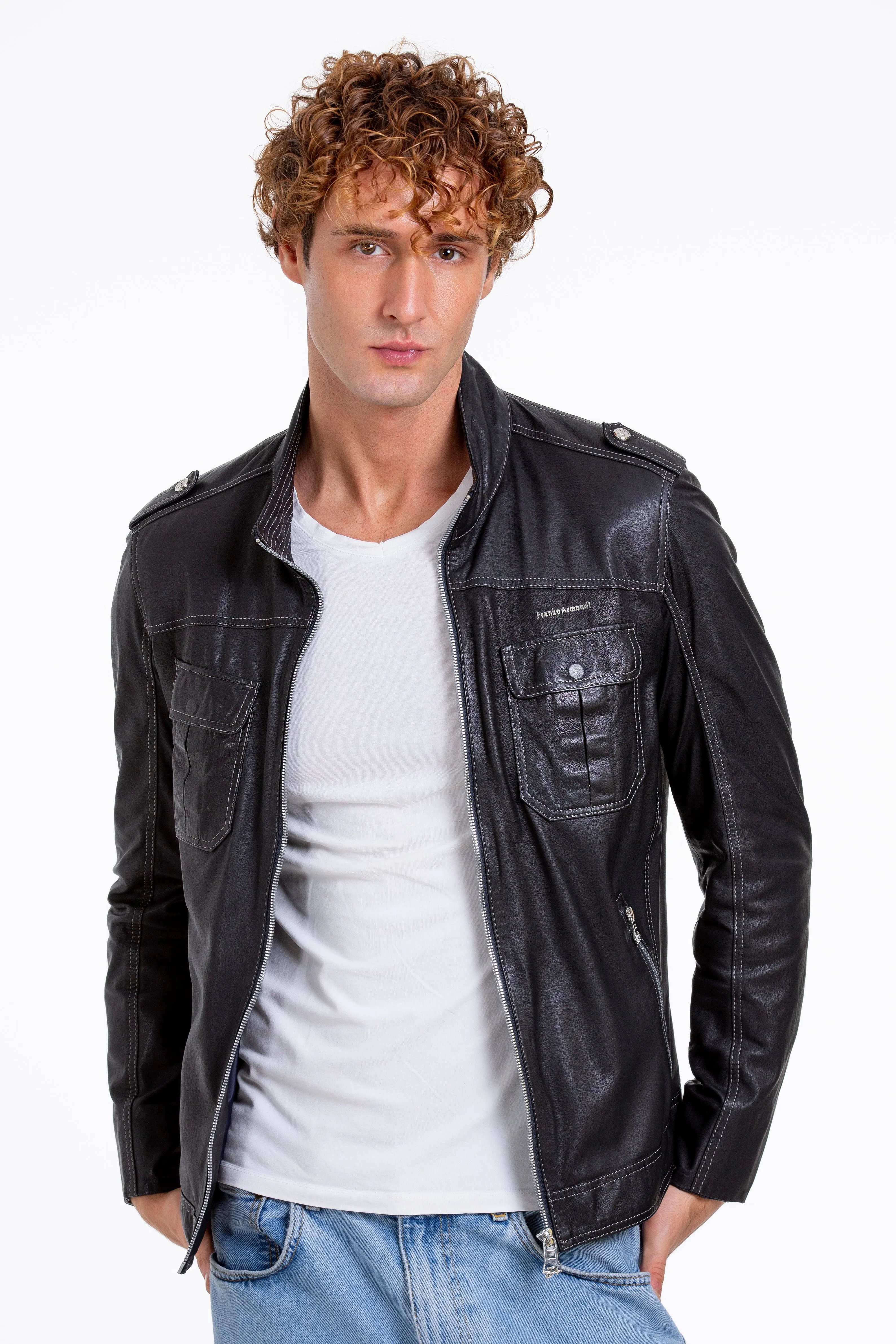 The Mausollos Navy Blue Leather Men  Jacket