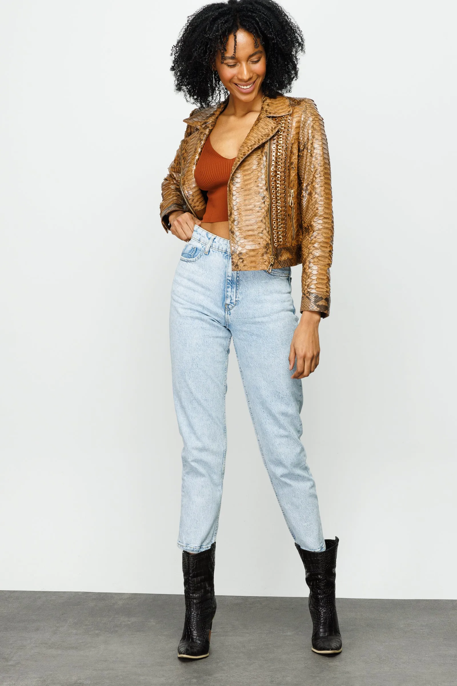 The Nayro Pythn Tan Leather Women Jacket