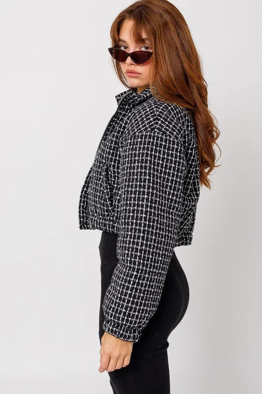 TWEED CROP PUFFER JACKET