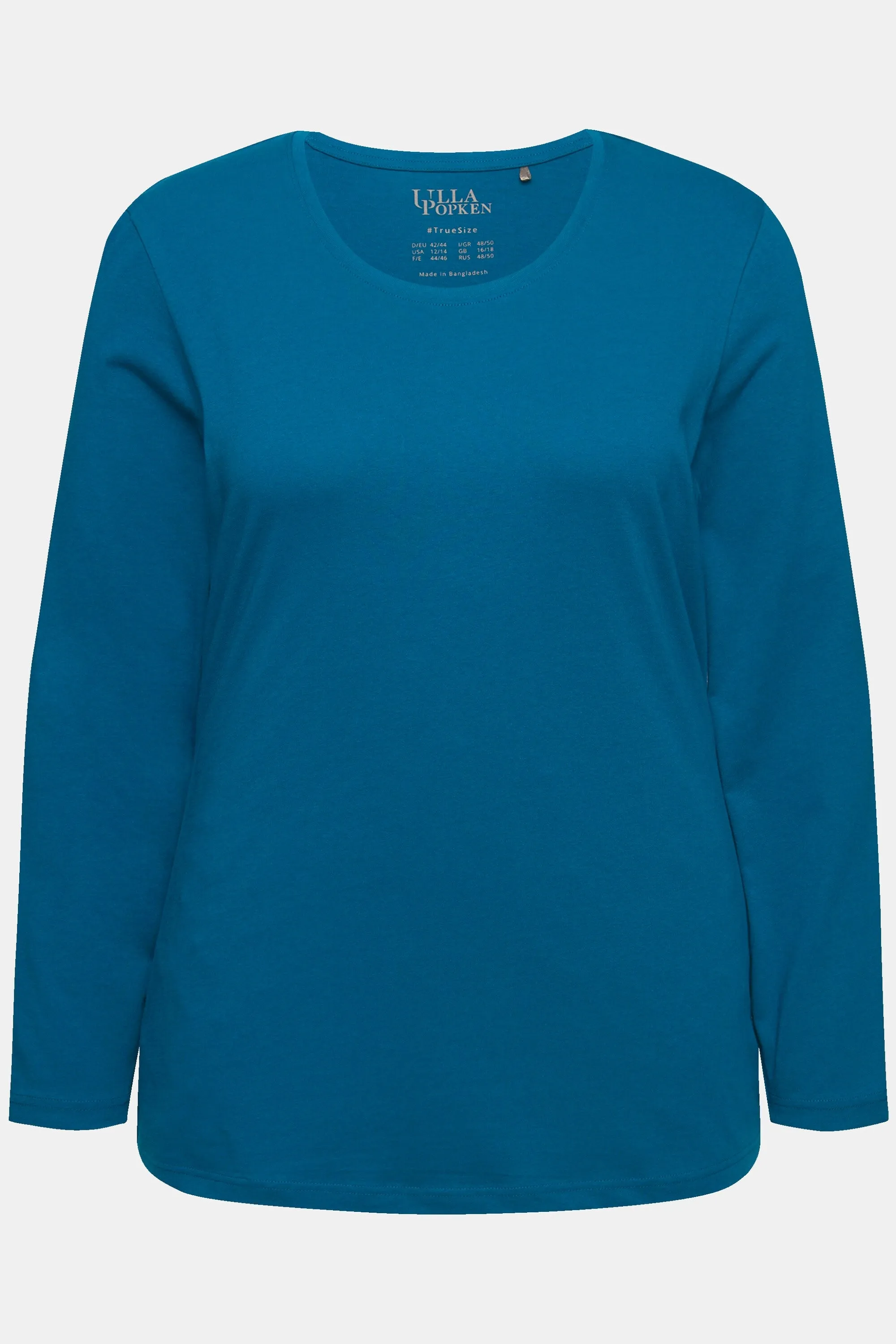 Ulla Popken Cotton Long Sleeve Top in Teal