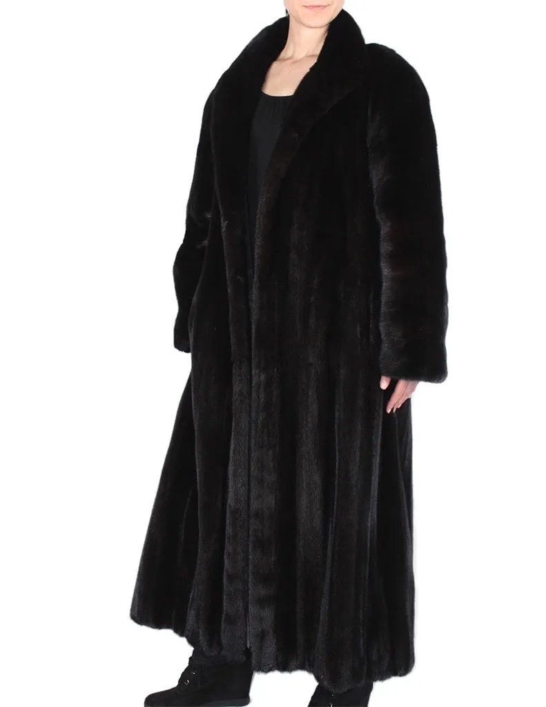 Vintage Long Dark Mink Fur Coat -XL | Stunning, Diagonally Worked Fur