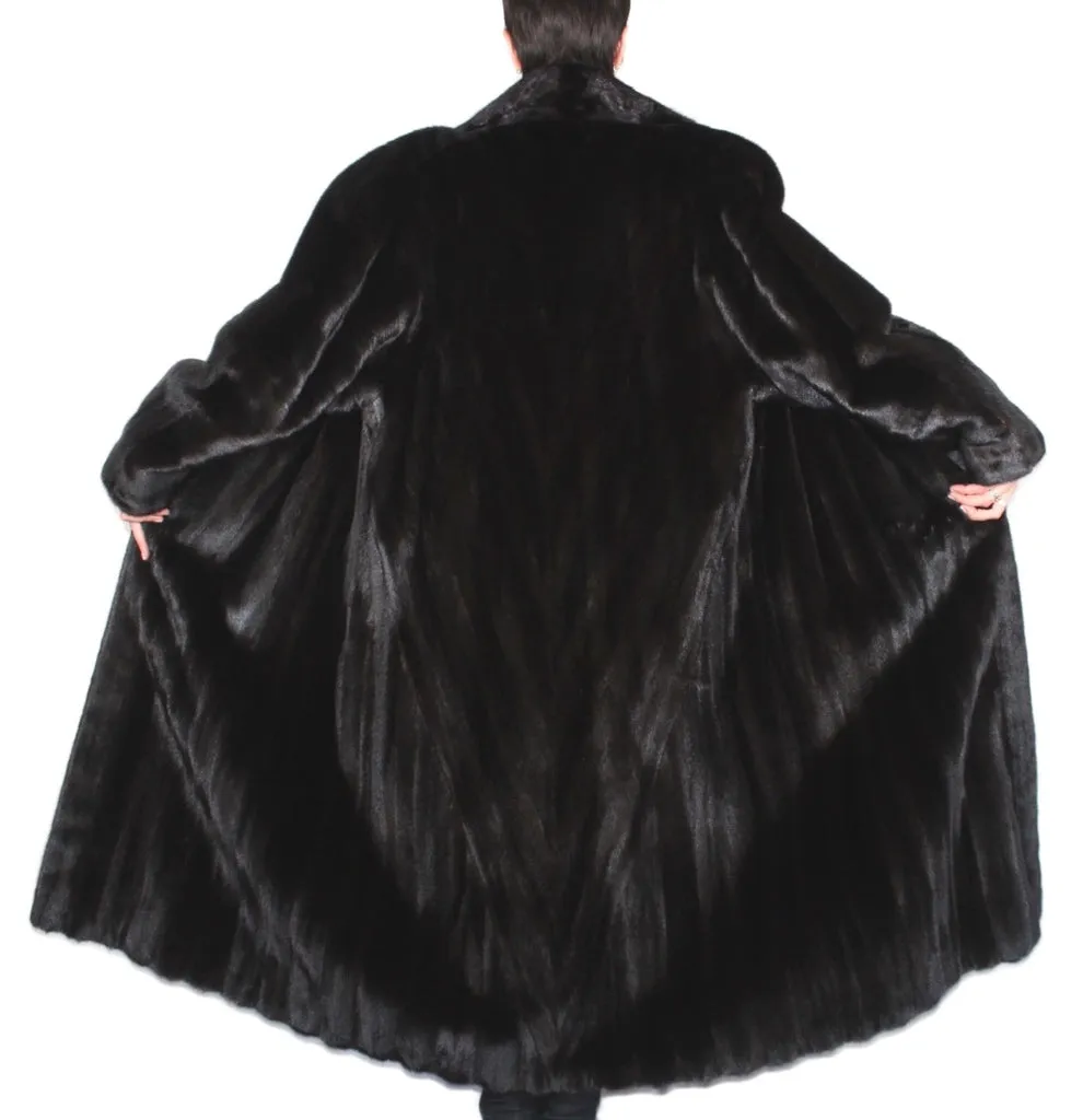 Vintage Long Dark Mink Fur Coat -XL | Stunning, Diagonally Worked Fur