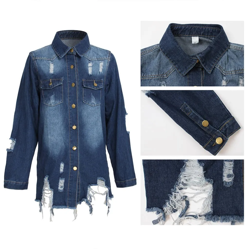 women's new stylish fashion acid-wash fray denim jacket