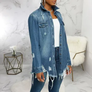 women's new stylish fashion acid-wash fray denim jacket